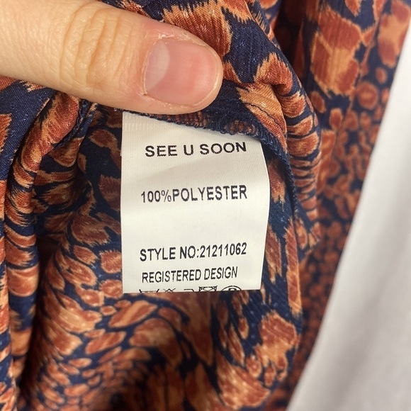 Anthropologie See U Soon Orange Navy Blue Splotch Animal Print Blouse - Size S - Picture 9 of 12